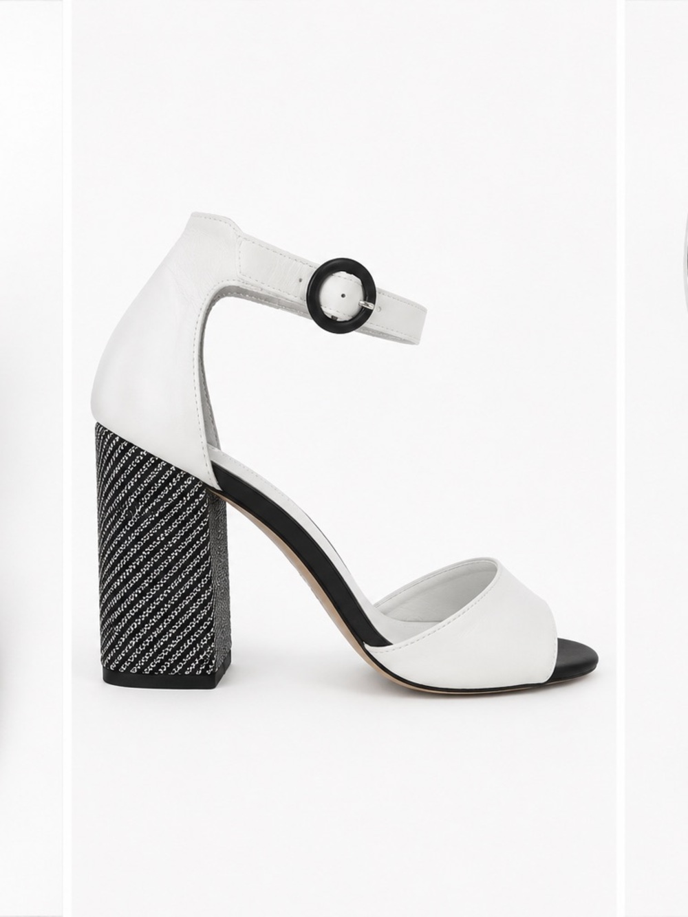 Capelli of New York White and Black Open-Toe Ankle-Strap Heels